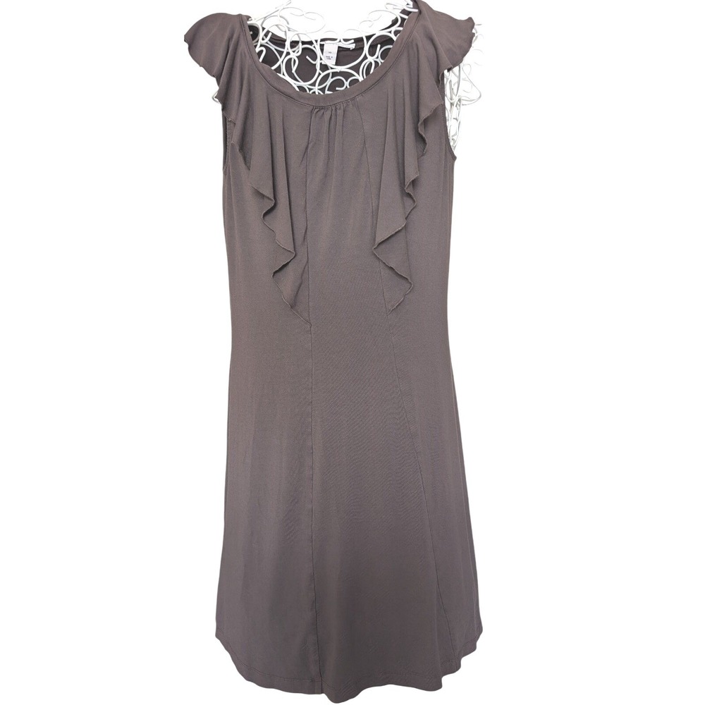 Kenneth Cole New York Ruffle Neck Sleeveless Dress XS Taupe Brown Jersey A-Line